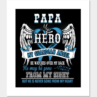 Papa my hero my guardian angel he watches over my back he may be gone from my sight bit he is never gone from my heart Posters and Art